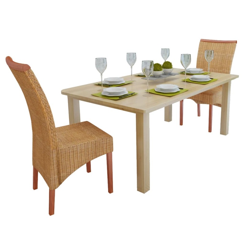 Chaises manger lot de 2 marron rotin naturel